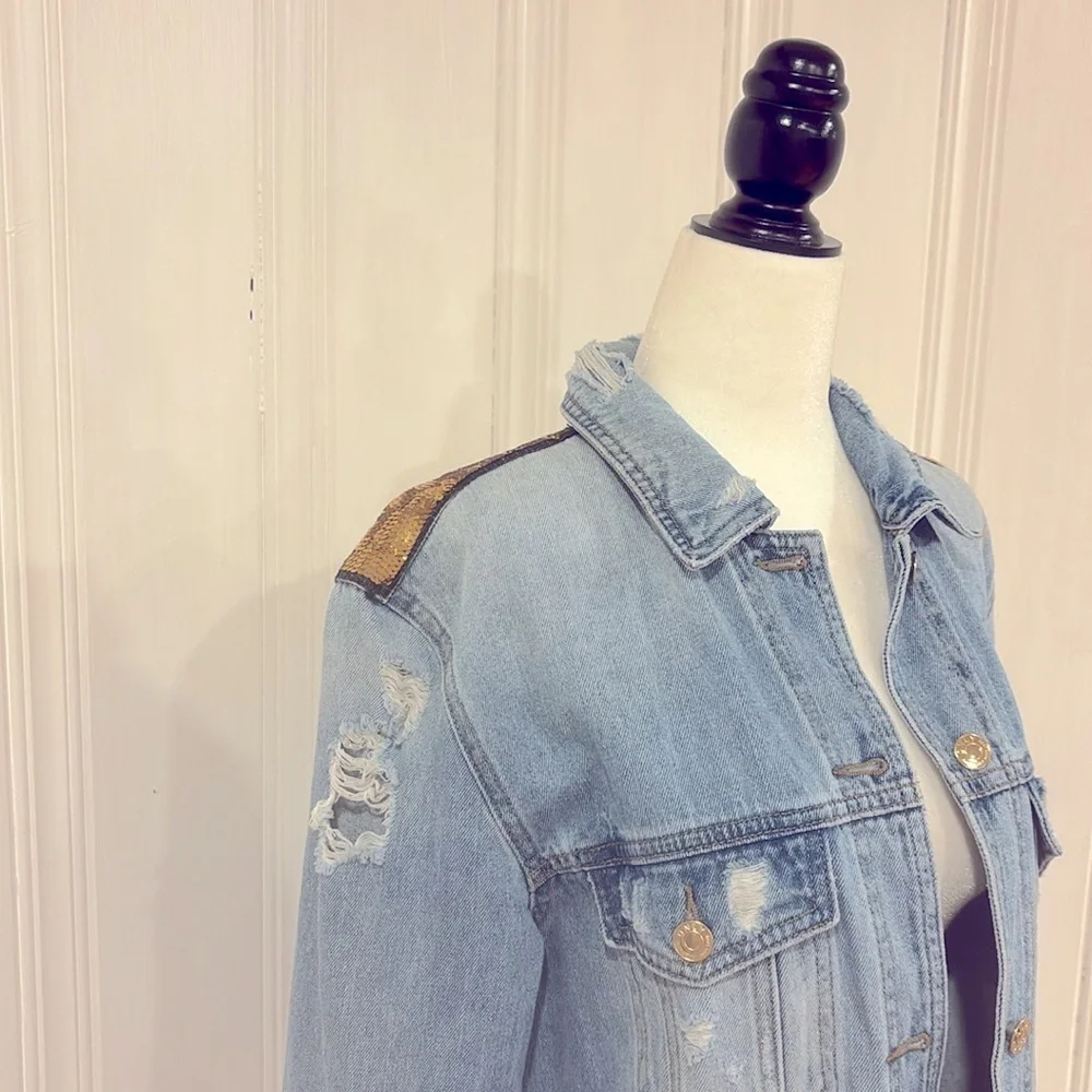 ONLY Great oversized sequin jean jacket - Picture 4 of 4